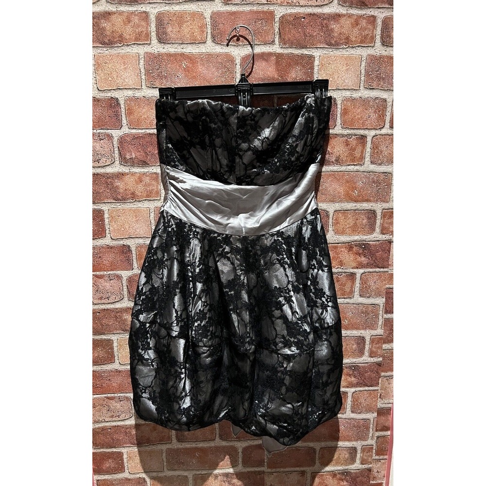 Xtraordinary Dress Womens Size 5 Mini Strapless Satin Tiered Floral Black&Silver
